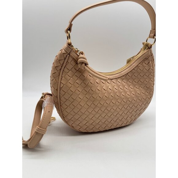 Macy's On 34th woven faux-leather shoulder hobo crossbody bag - Chai / Pink - Picture 3 of 13